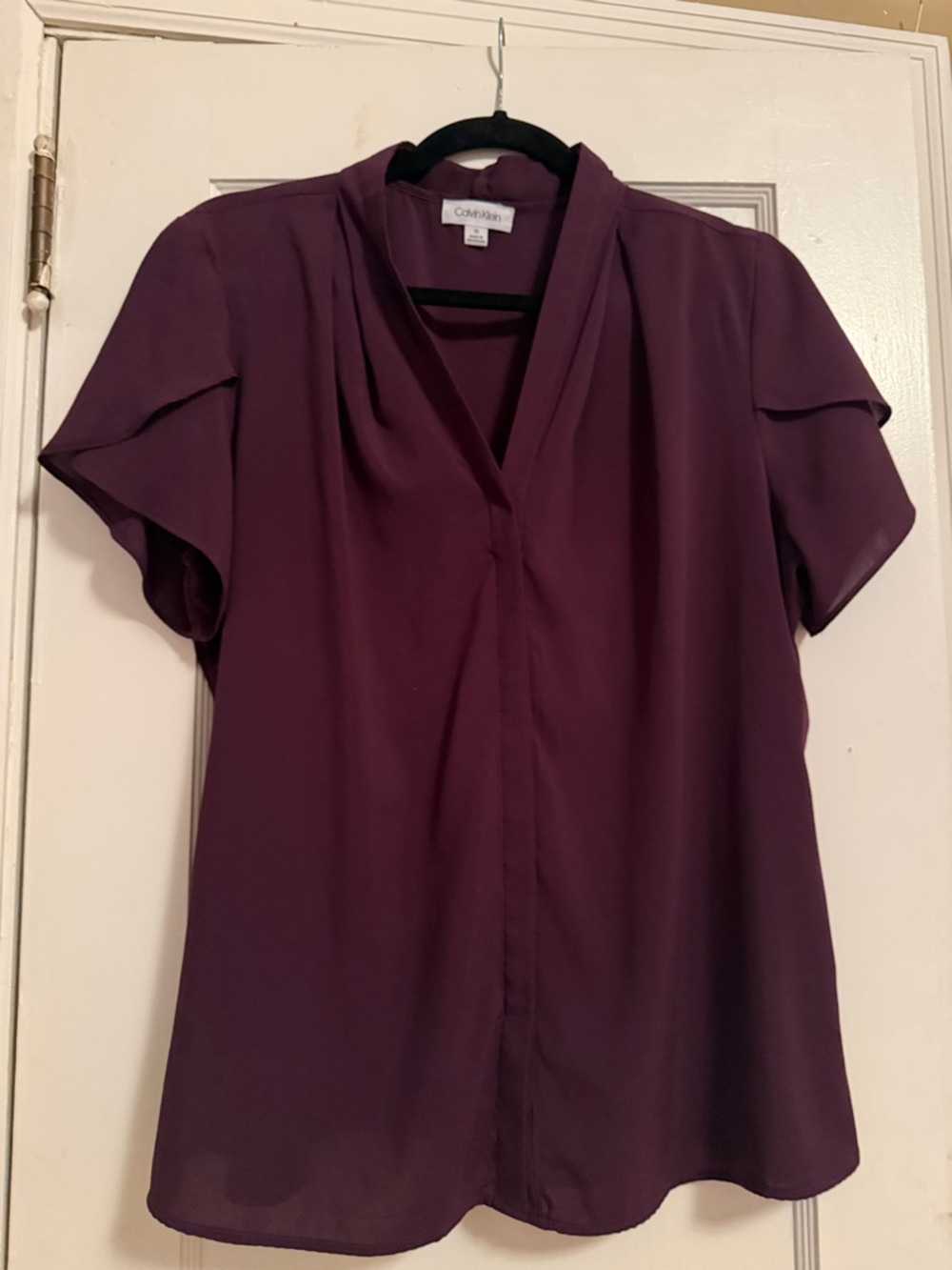 Calvin Klein Deep Plum Short-Sleeve V-Neck Blouse